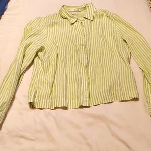 Boden Woman's button down green and white vertical stipes
